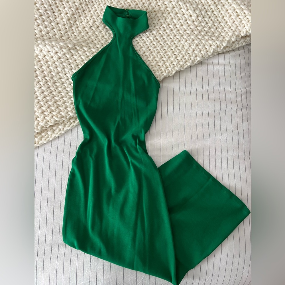 Zara Green Halter Neck Maxi Dress Size Small